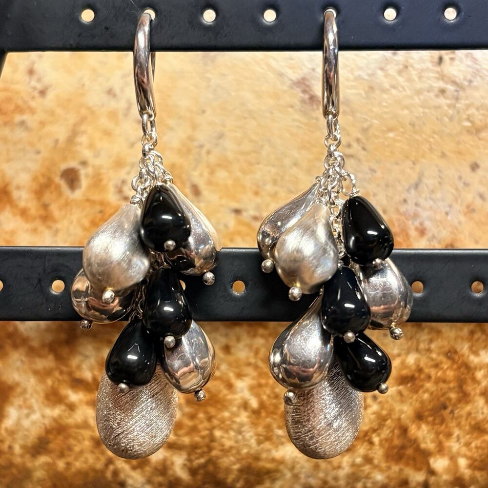 Italian Earrings Sterling Silver and Black Onyx Statement Dangle/Drop Italy
